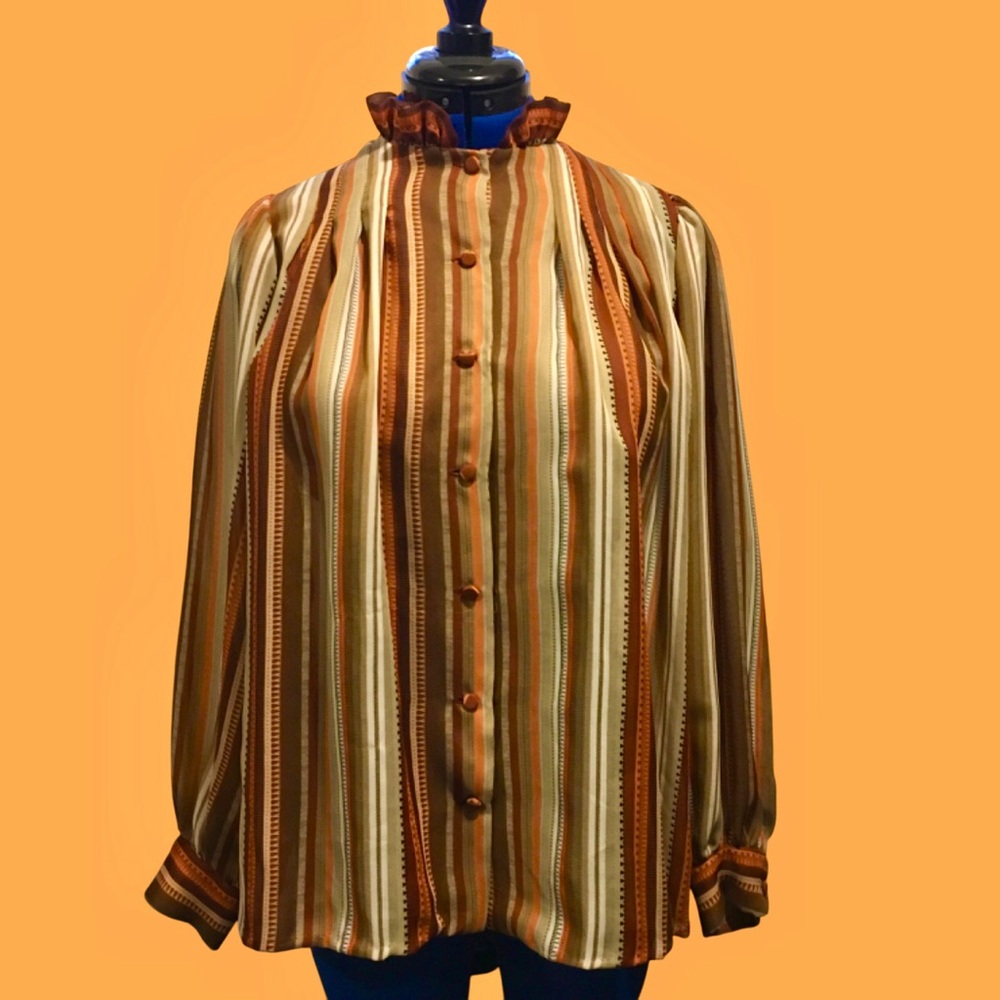 Vintage Striped 80’s Ruffle Collar Blouse